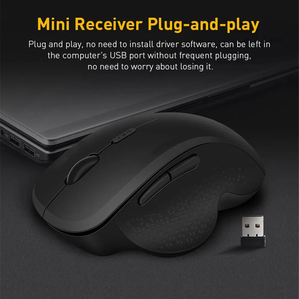 Ratón inalámbrico ergonómico para ordenador, ratón óptico para PC con receptor USB, 6 botones, ratones inalámbricos de 2,4 GHz, 1600 DPI para portátil