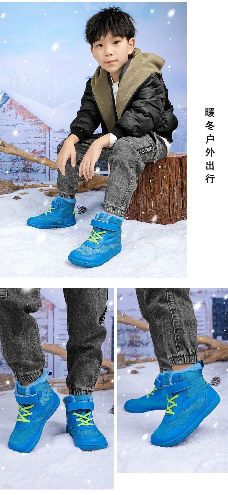 Boys Girls Winter Snow Boots Wide Toe Barefoot Insulated Waterproof Fur Lined Shoes for Kids Cold Weather Outdoor Sneakers