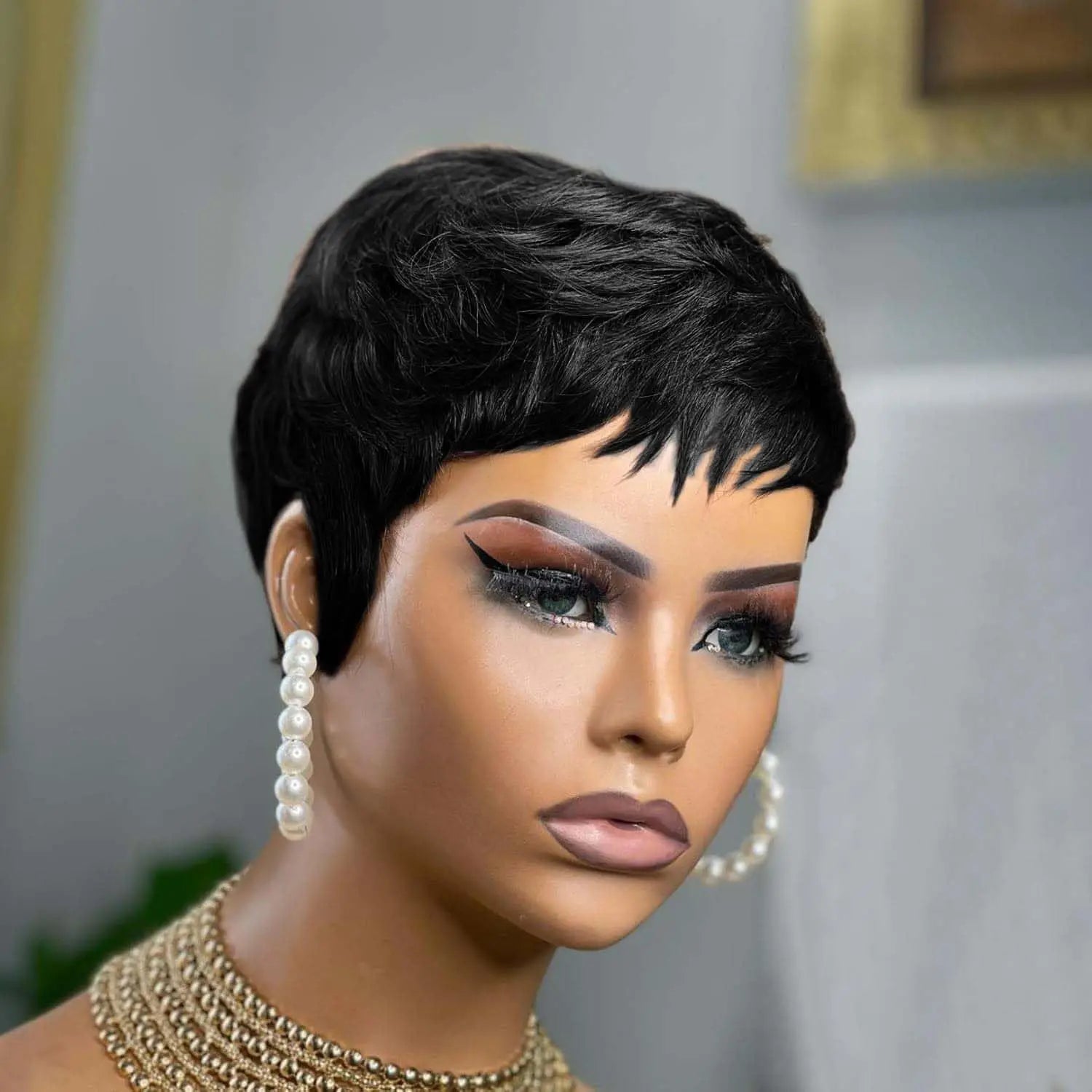 Chic Pixie Cut Wig for Women Brazilian Virgin Human Hair Layered Short Wig with Natural Black Color Machine Made Wig