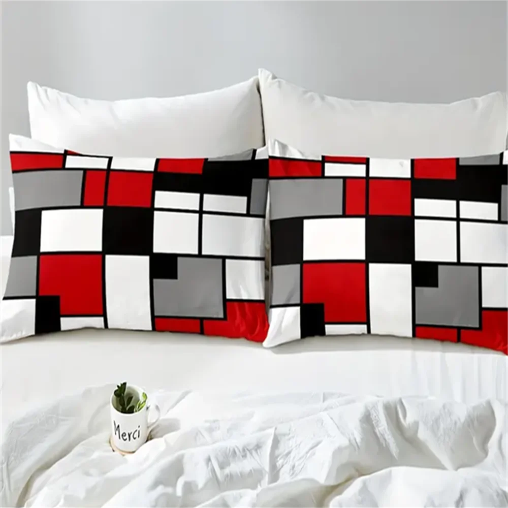 Geometrisk dynetrekksett, moderne abstrakt vendbart mikrofibersengetøy med glidelås, maskinvaskbart, inkluderer 1 dynetrekk