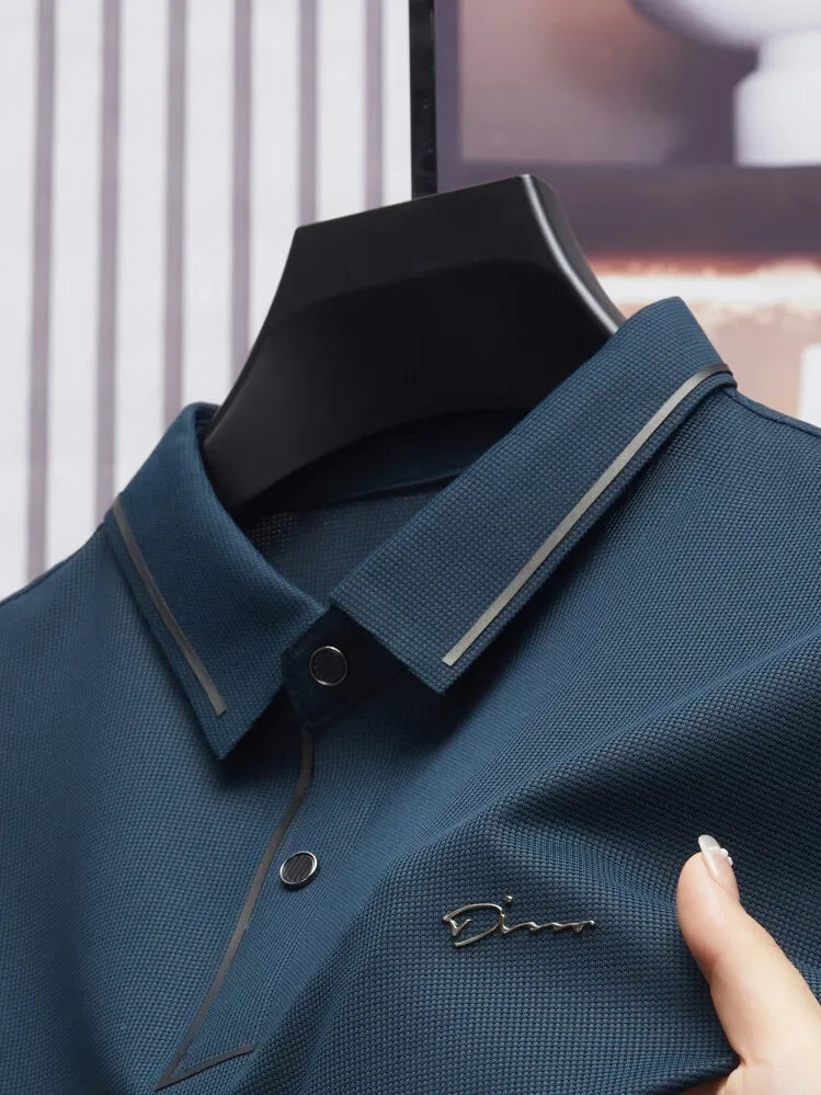 Polo de hombre, sin costuras, prémium, de lujo, tela fresca, casual de negocios, golf, corte ajustado, blusa con cuello, camiseta