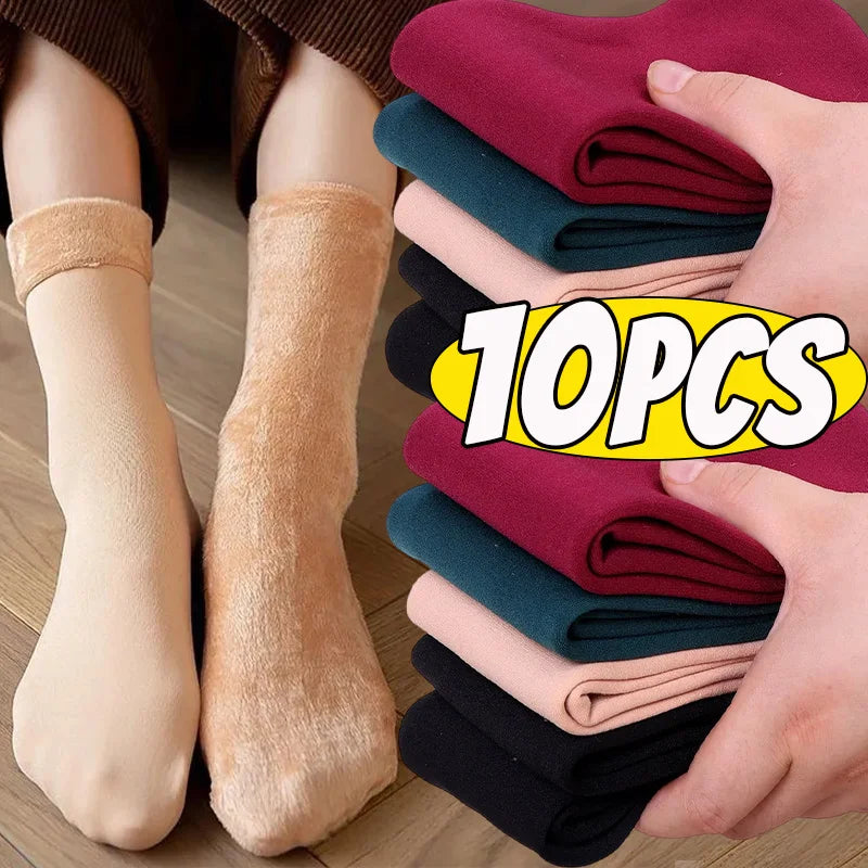 Harajuku Autumn Winter Warm Solid Women Sock Wool Thicken Thermal Socks Black Skin Seamless Snow Hosiery Velvet Home Floor Socks