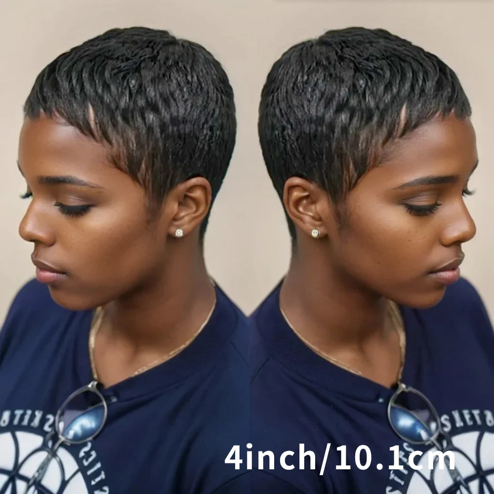 Pixie Cut Colored Wig Short Bob Remy Human Hair Wig With Bangs 99J 30# Full Machine Made Wigs