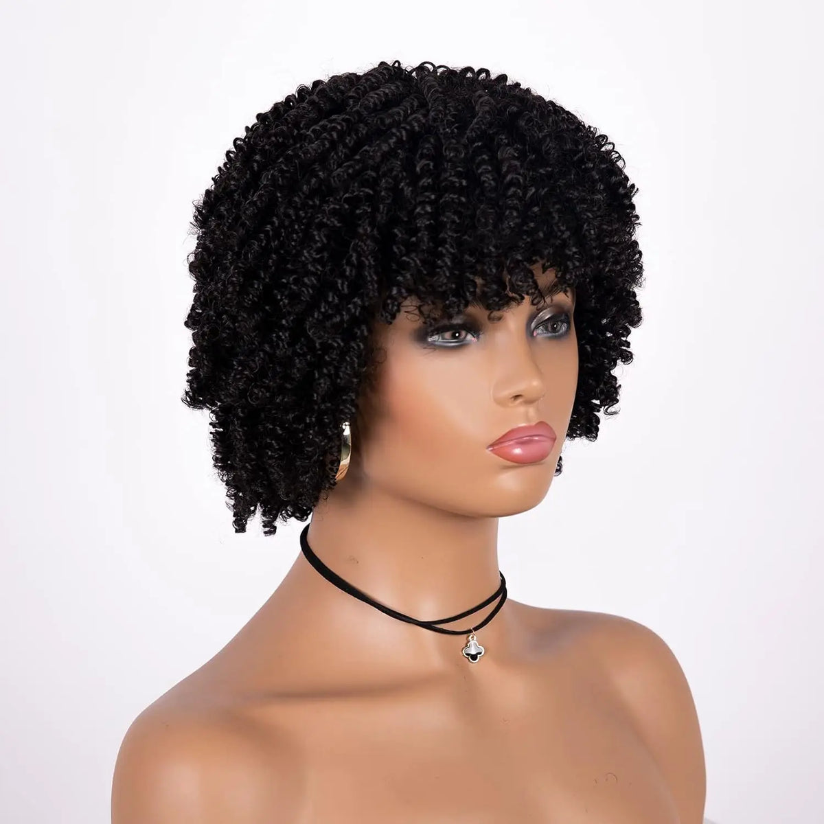 Afro Wig Short Curly Wigs Synthetic Hair Wigs for Black Women, Short Curly Afro Wigs with Bangs Natural Curly Cosplay Party