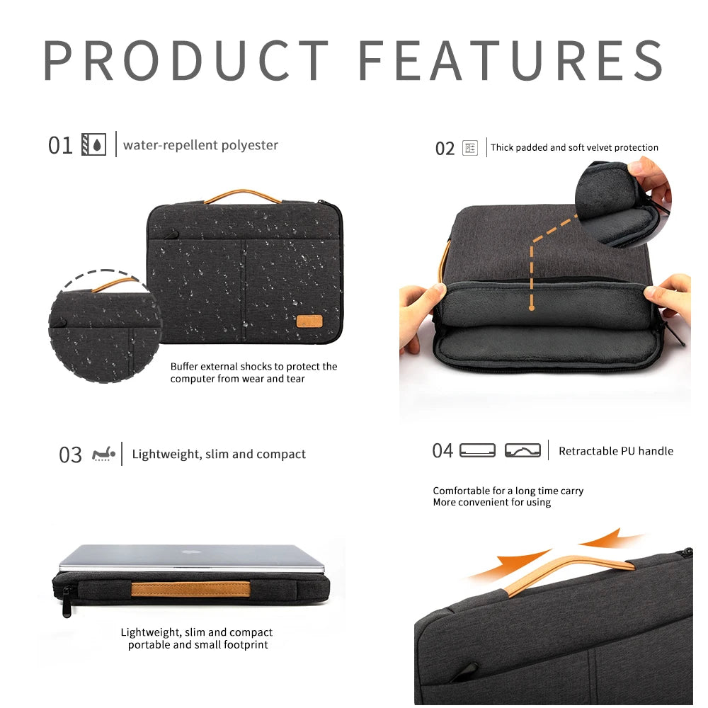 Laptopveske 14 15,6 tommers bærbar veske til Macbook HP Dell Acer støtsikker datamaskinveske reise forretningsveske herreveske