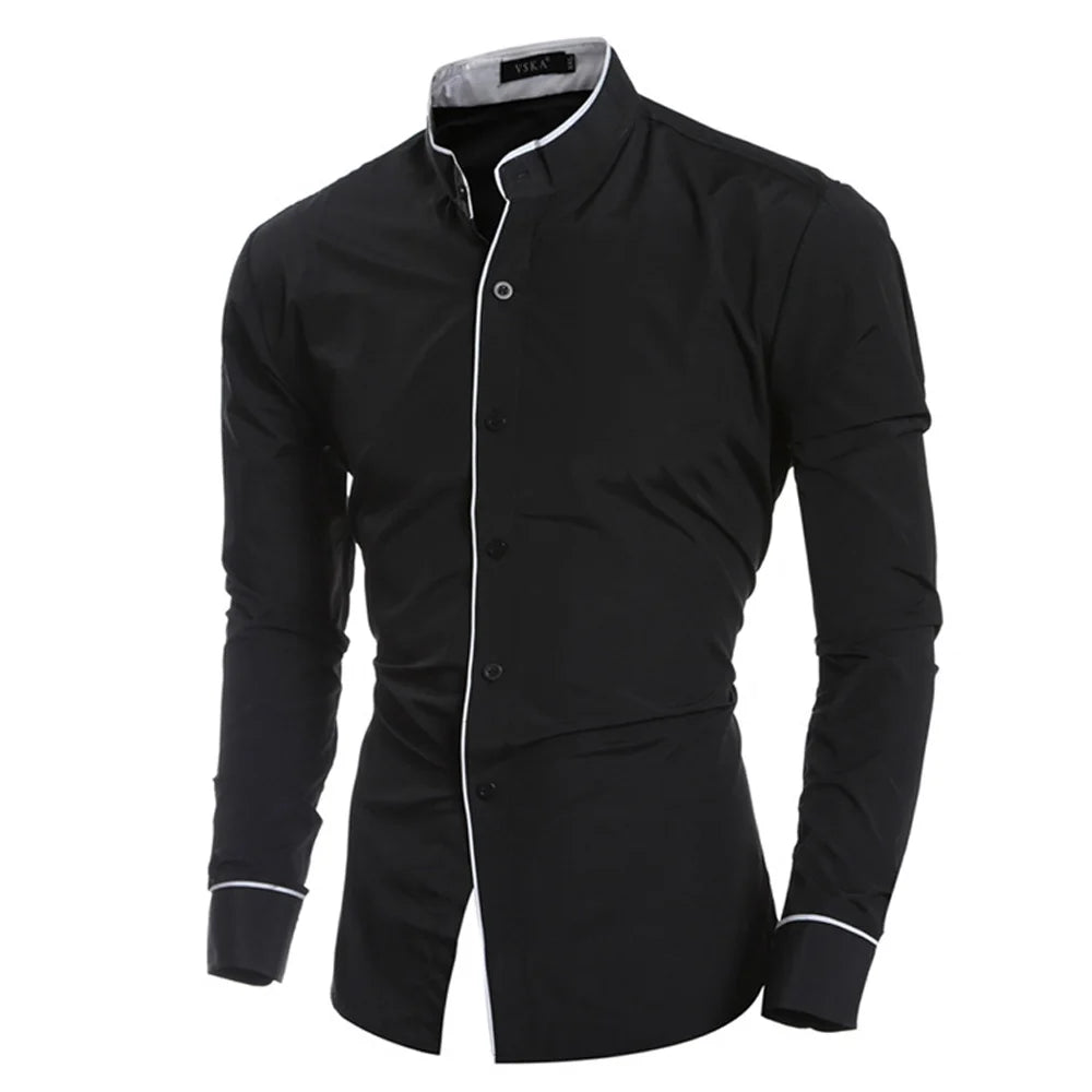 Camisa Formal Casual de Lujo para Hombre Manga Larga Ajustada para Negocios