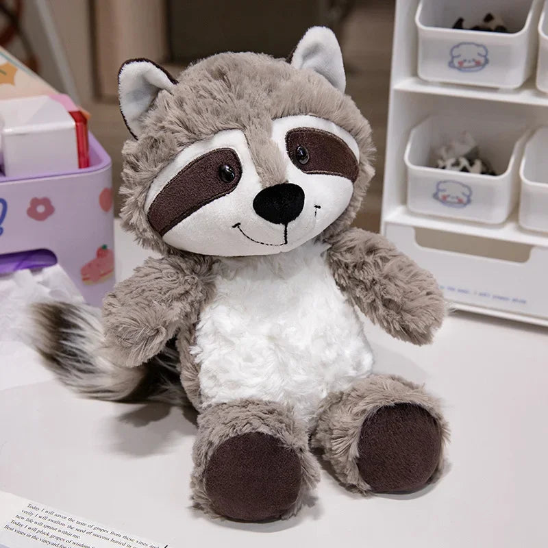 Animales de peluche Kawaii, mapache de peluche, zorro encantador, lindo perezoso suave, almohada para niñas, niños, bebés, regalo de cumpleaños
