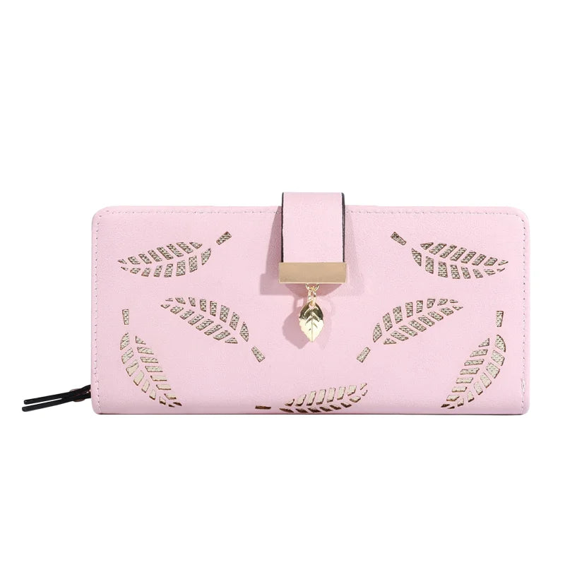 PU Leather Long Wallet (Hollow Leaf)