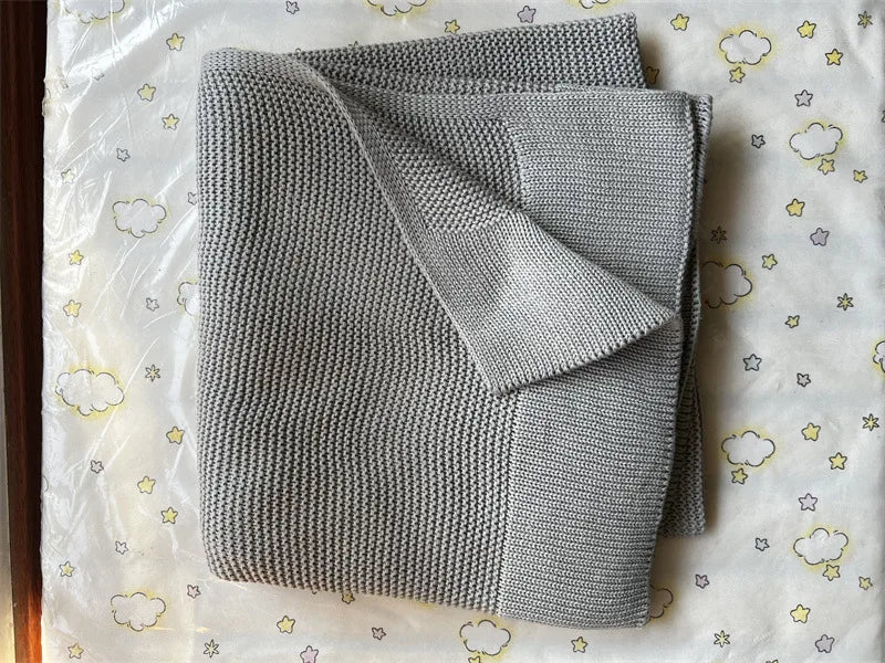 Manta de punto para bebé recién nacido, colcha de cama para niños, color sólido, algodón puro suave, para envolver bebés