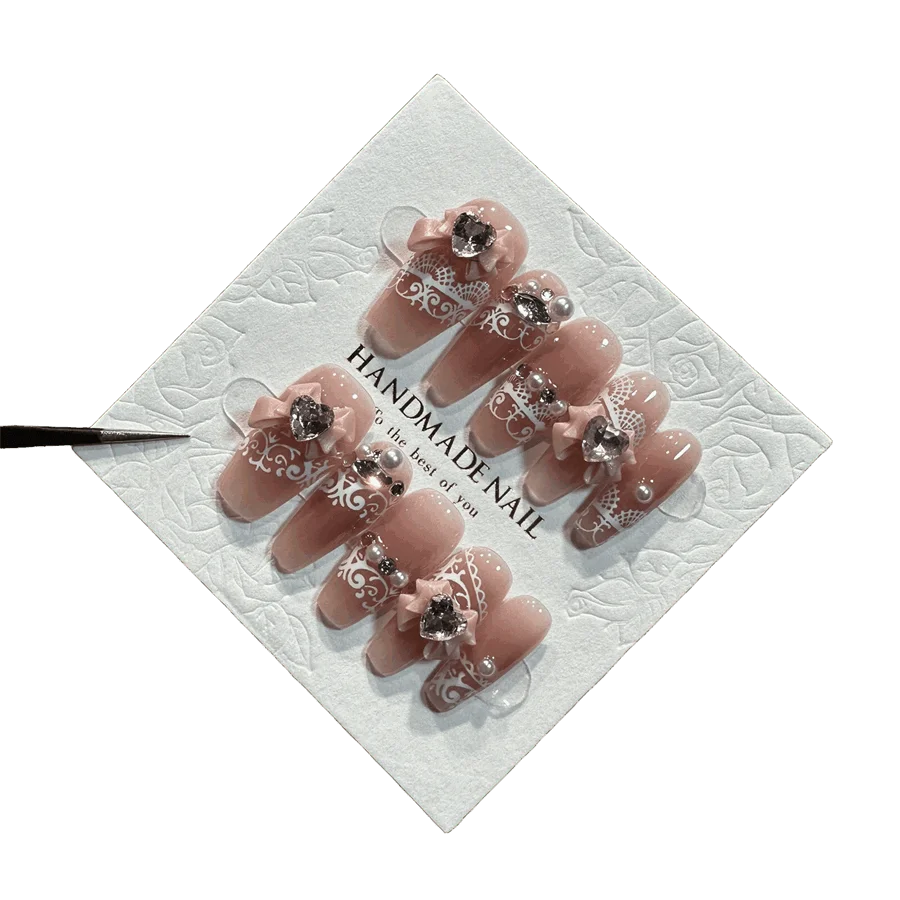 10pcs Handmade Press-On Nails Set β Full-Cover False Nail Tips with Tool Kit, Reusable DIY Acrylic Nail Art for Women & Girls