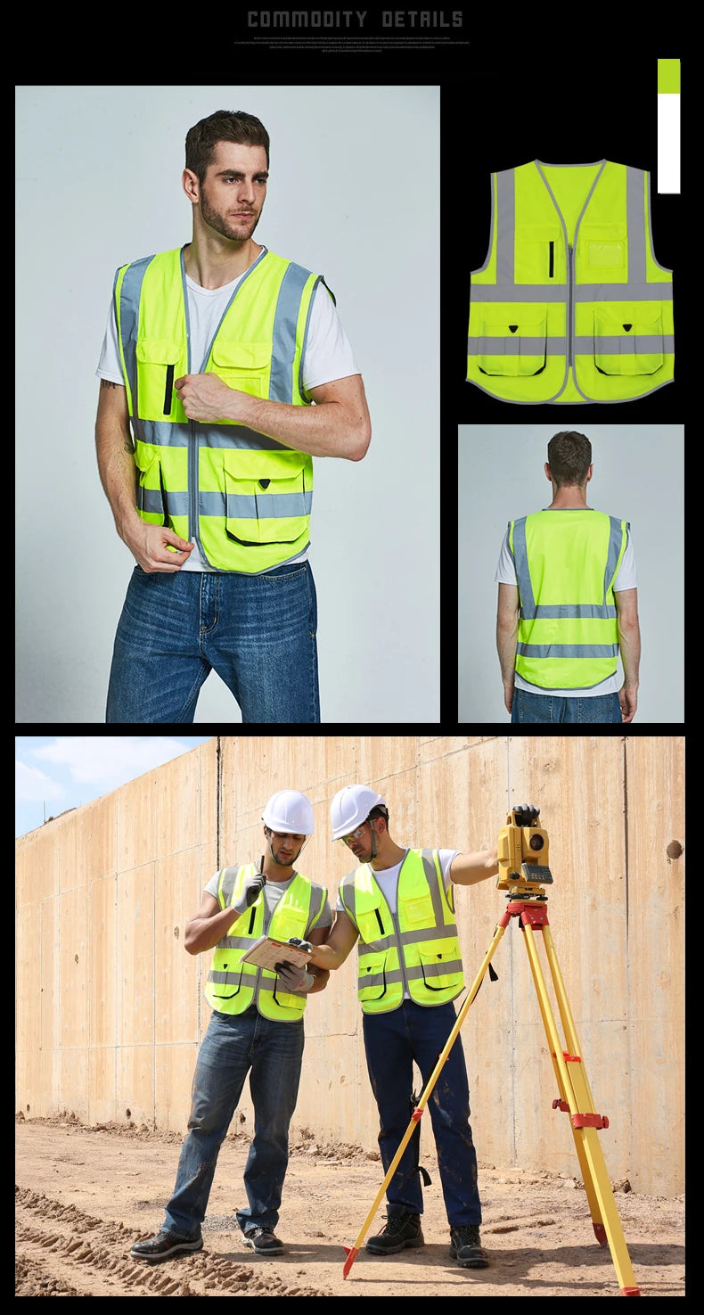Chaleco Rojo para Hombre Chaleco de Trabajo con Múltiples Bolsillos Ropa de Trabajo de Alta Visibilidad
