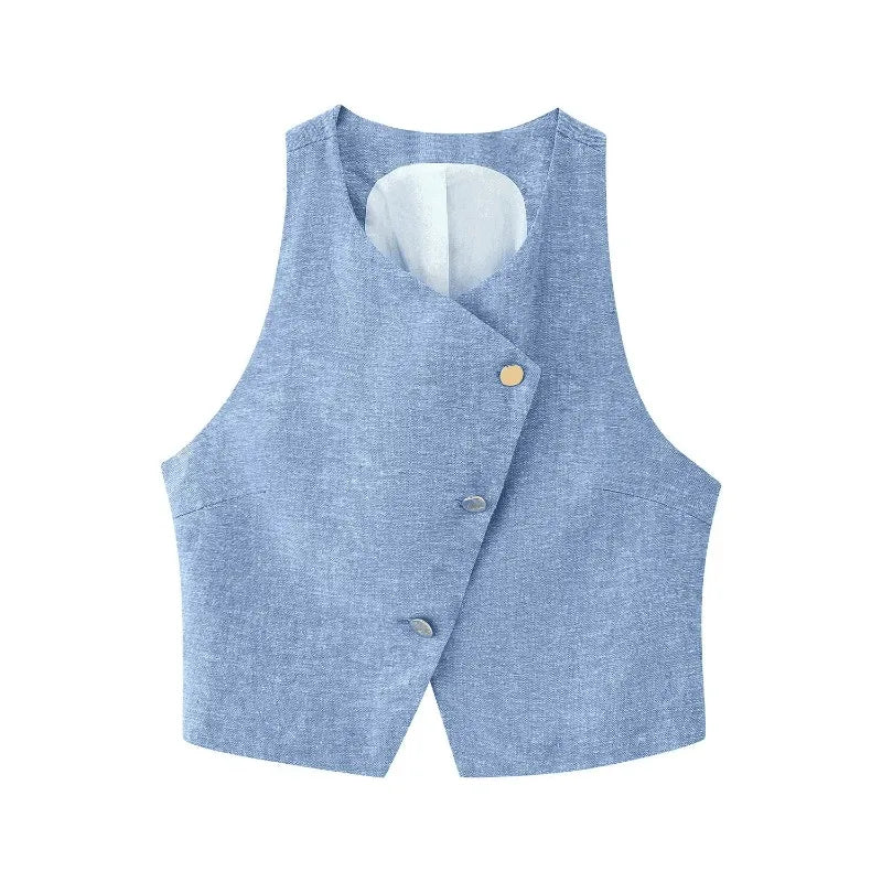 Women Wide Leg Pants Sets 2 Pieces Fashion Double Breasted Vest Top Women Suit Casual Two Piece Set Women Outfit