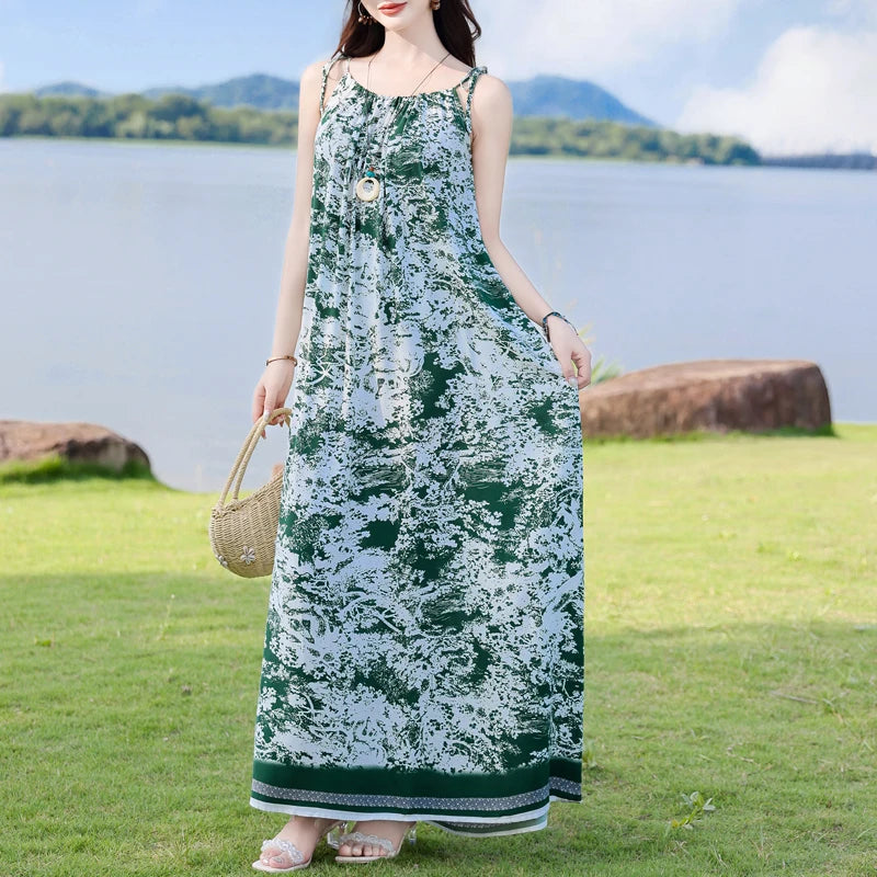 New Fashion Hot Summer Dresses For Women Casual Flower Print Floral Sleeveless Dress Vintage Dress Loose Women Clothing