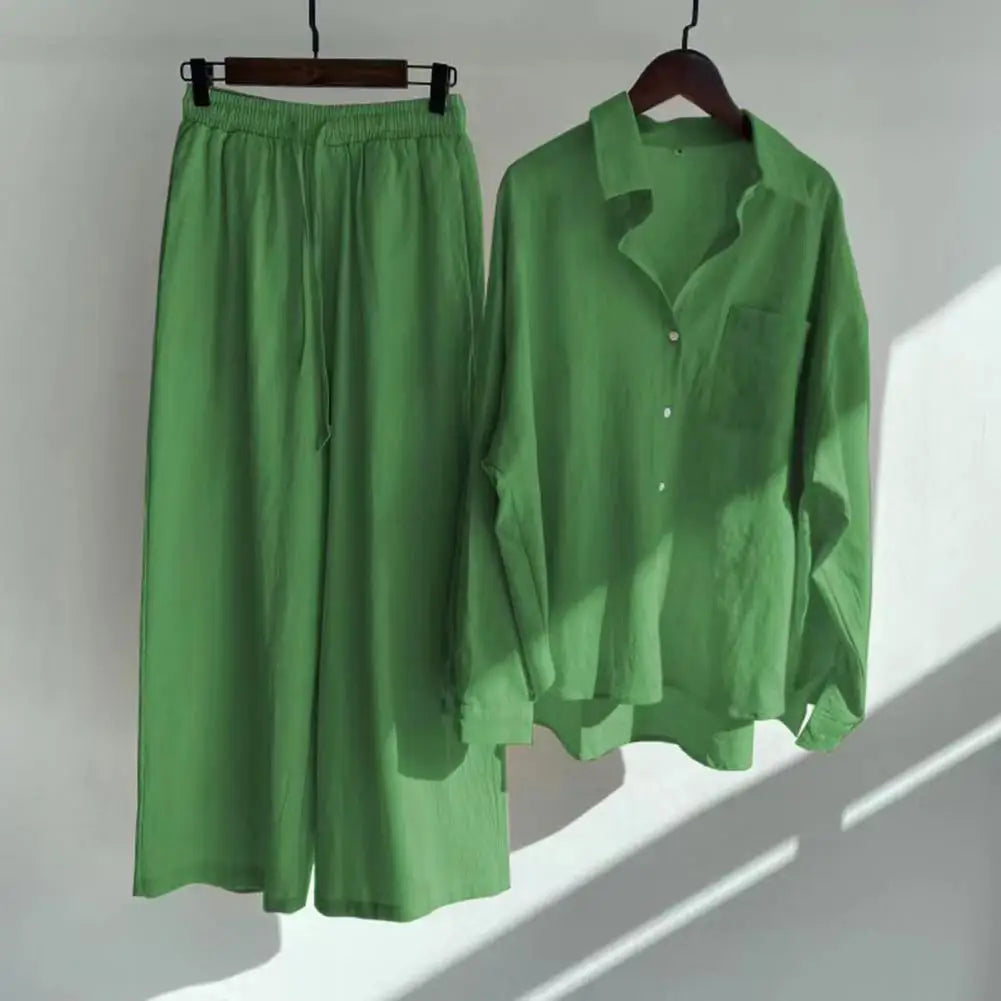 2 Unidades/Conjunto de Tops y Pantalones para Mujer, Blusa, Traje de Pantalón, Cárdigan de Manga Larga, Suave al Tacto, Color Sólido, Pierna Ancha, Ropa Diaria