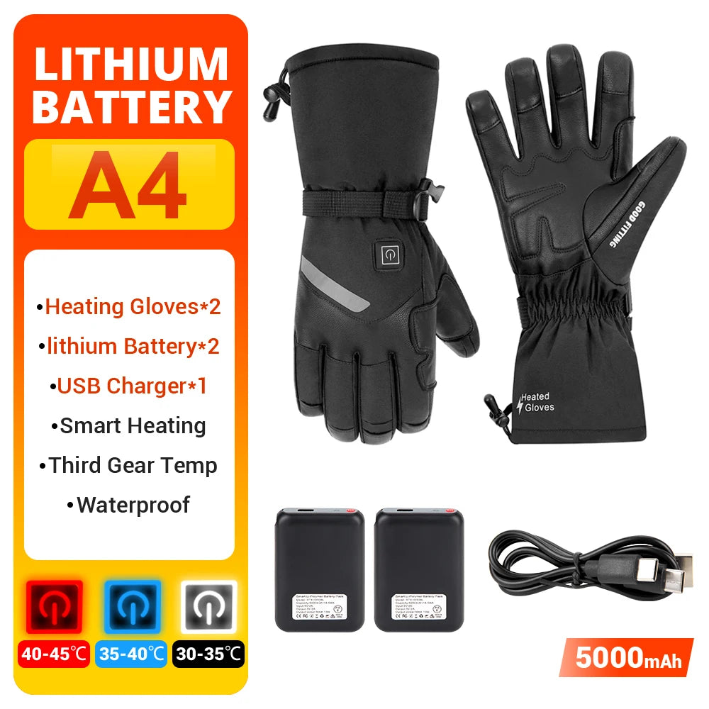 Guantes térmicos eléctricos Guantes de esquí de invierno calefactables para motocicleta cálidos impermeables recargables térmicos para motos de nieve