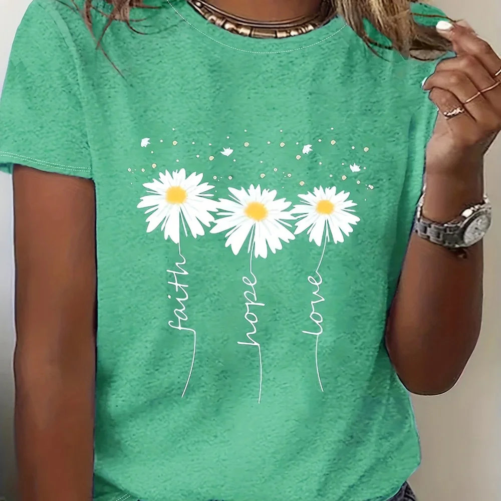 Camiseta floral con bloques de color – Estilo informal y veraniego