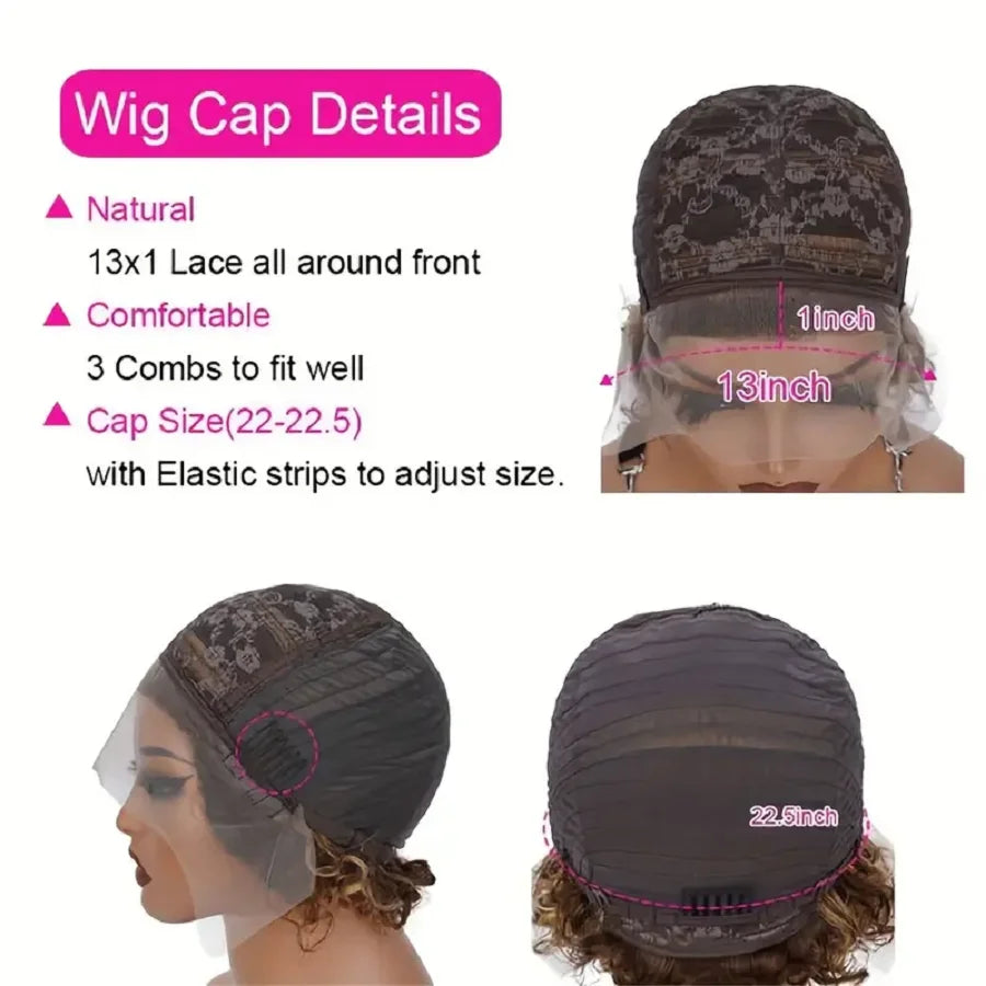 Pelucas Pixie Cortas Rubias Miel #27 13x1 Lace Front Peluca Pixie Corta en Capas para Uso Diario 100% Cabello Humano Encaje Transparente