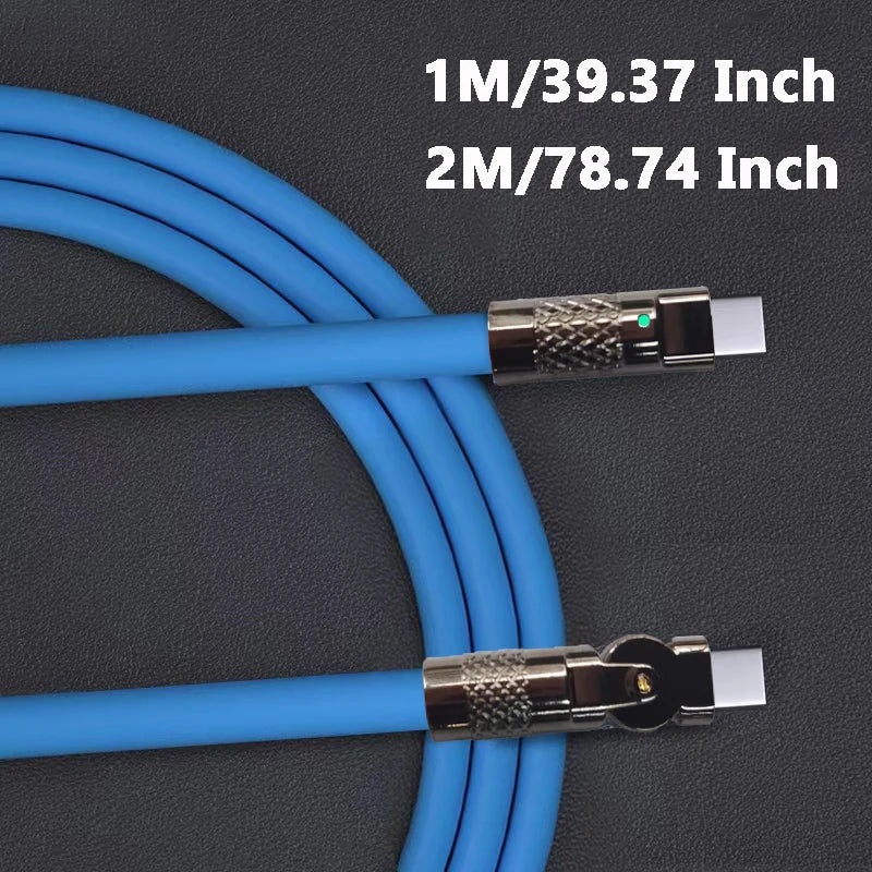 Câble de données USB Type-C 120 W 6 A, charge ultra rapide, coudé à 180 °, en silicone, type-c, 1 m/2 m