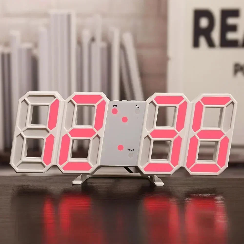 Reloj digital de pared, decoración para dormitorio, relojes electrónicos ajustables, relojes 3D LED para decoración del hogar, reloj con modo nocturno que brilla.