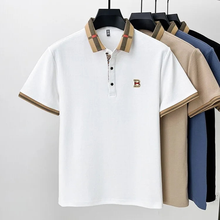 Polo de manga corta con logo de marca de lujo, camisa de polo de seda y algodón de alta gama, transpirable, para hombre, nueva colección de verano, camiseta Paul, ropa de hombre informal de moda.