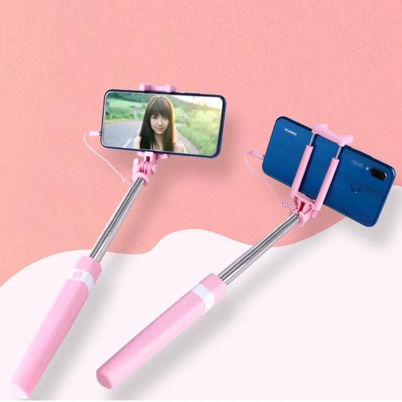 Mini perche à selfie filaire rose/bleu/noir compatible avec Android, prise 3,5 mm, rétractable, 18 cm, extensible, 72 cm