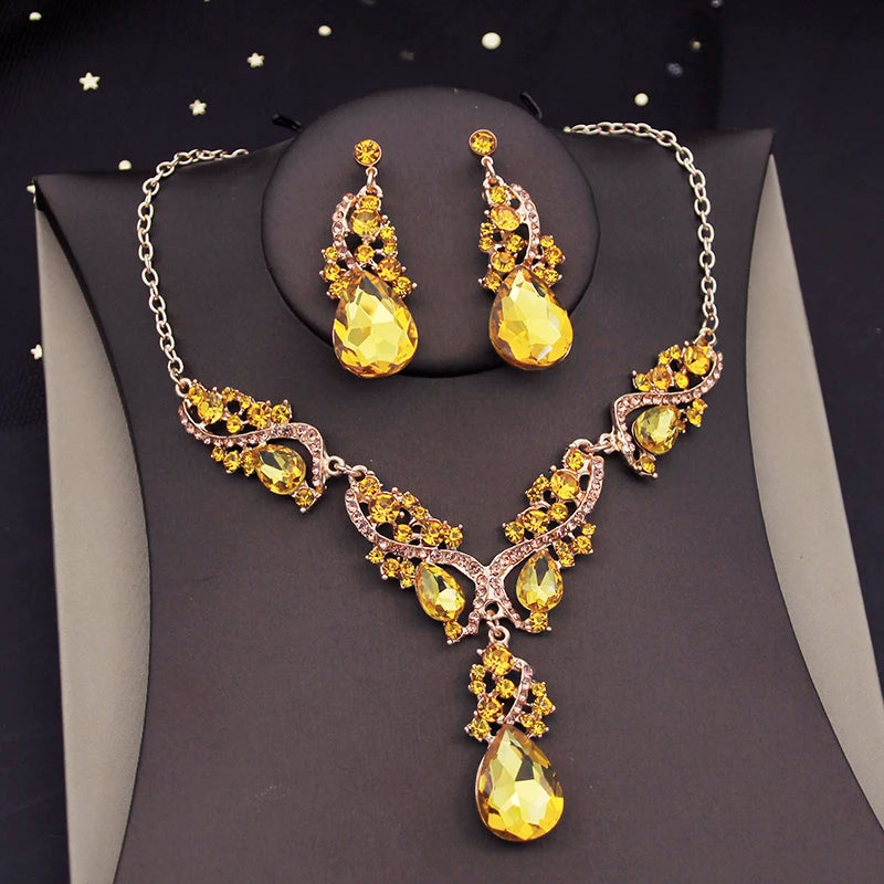 Preciosos juegos de joyas de cristal para mujer, lujoso conjunto de collar y pendientes tipo gargantilla para vestidos de novia, accesorios de collar para disfraces nupciales