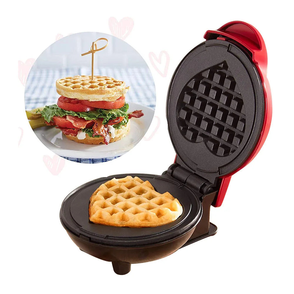 Multi Functional Mini Heart-shaped Waffle Maker Double-sided Heated Breakfast Toaster, Portable Baking Machine Family Party