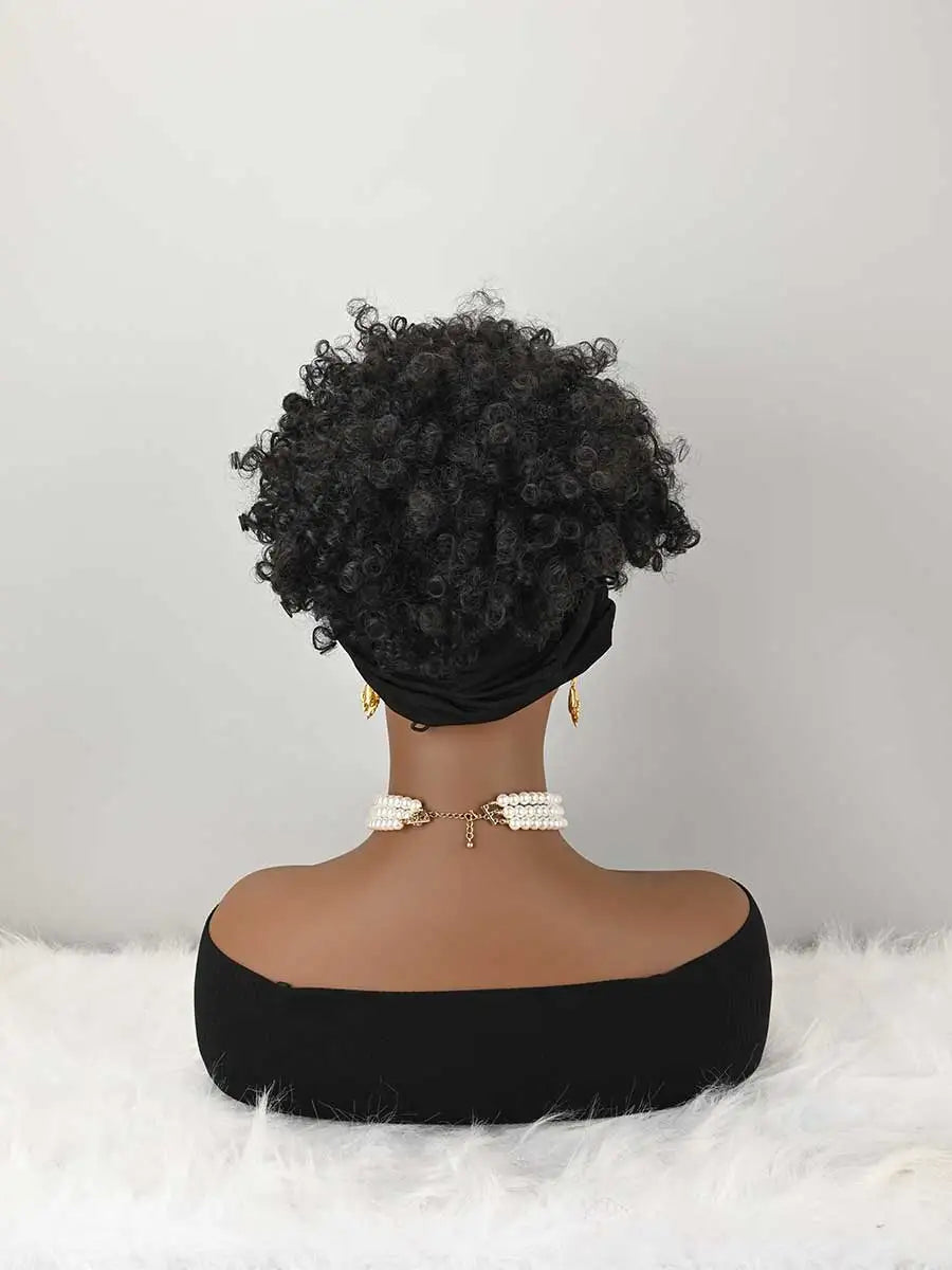 Pelucas de diadema para mujer Afro Kinky Curly Peluca con pelo corto sintético Pelucas con diadema adjunta Pelucas tipo pañuelo rizadas Kinky Curly Dia
