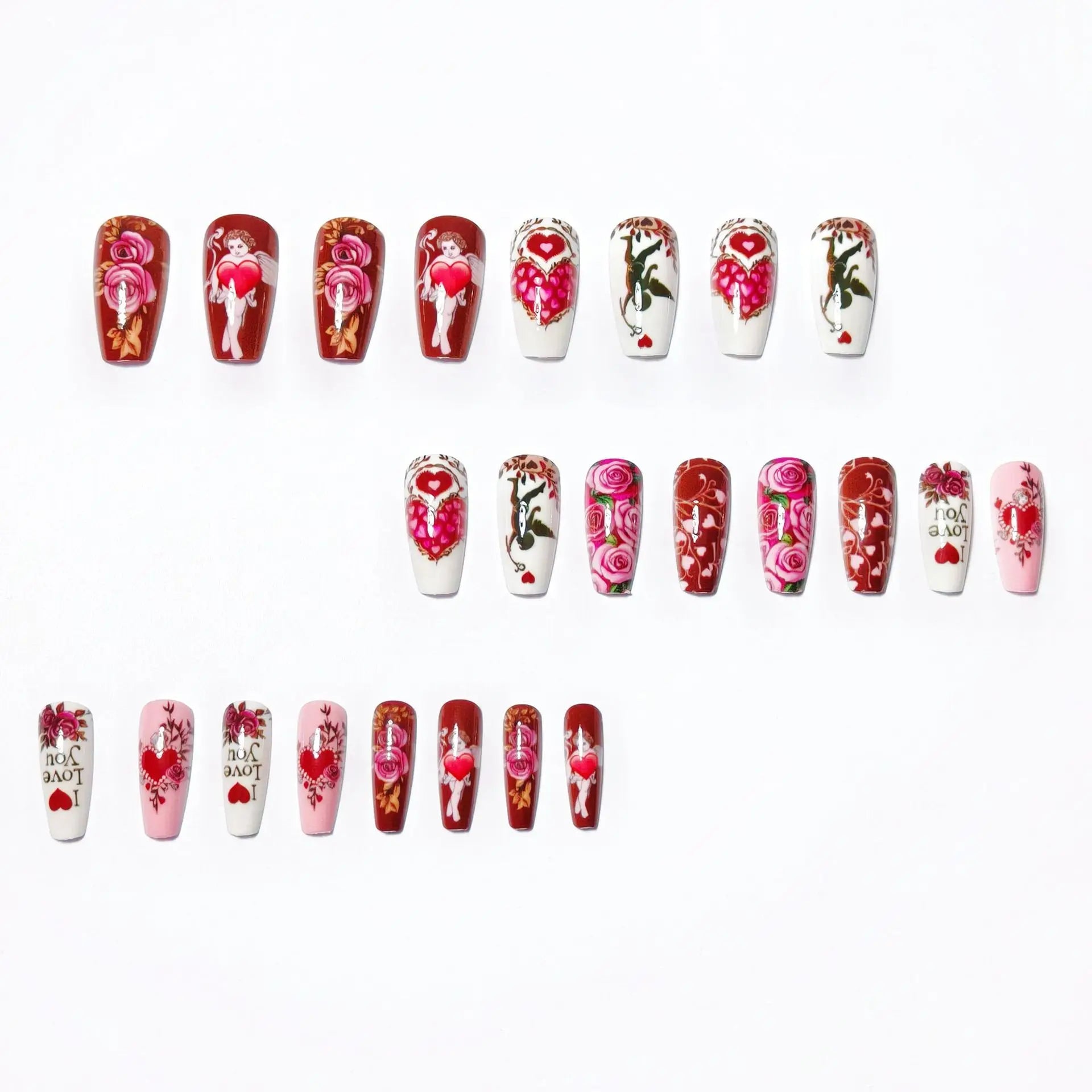 Uñas Postizas Corazón Floral (24 Piezas)