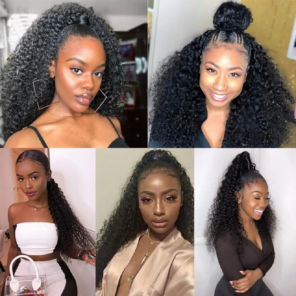 Queue de cheval frisée afro crépue de 24 à 26 pouces de long, 100 grammes, avec cordon de serrage, extensions de cheveux humains pour femmes noires
