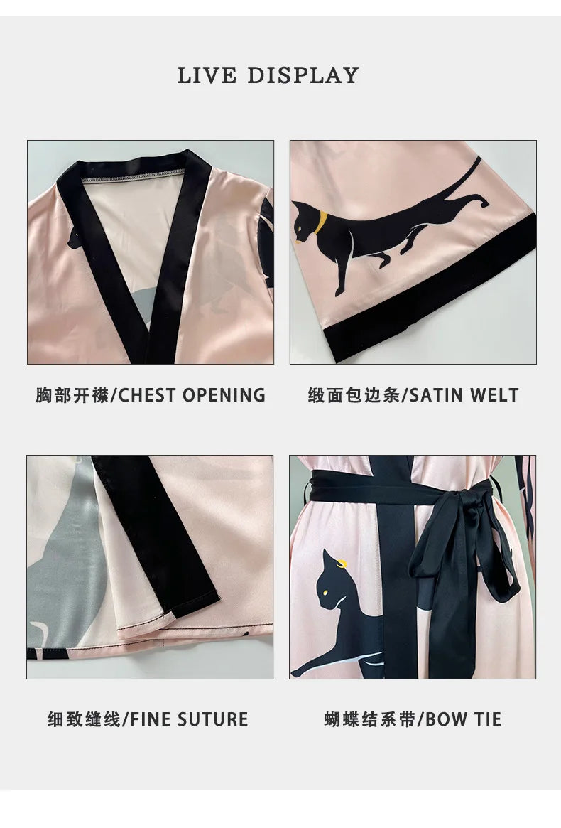 Vestido de fiesta de boda, moda, estampado, bata, ropa de mujer, camisón suelto de seda satinada, manga larga, bata de baño para mujer