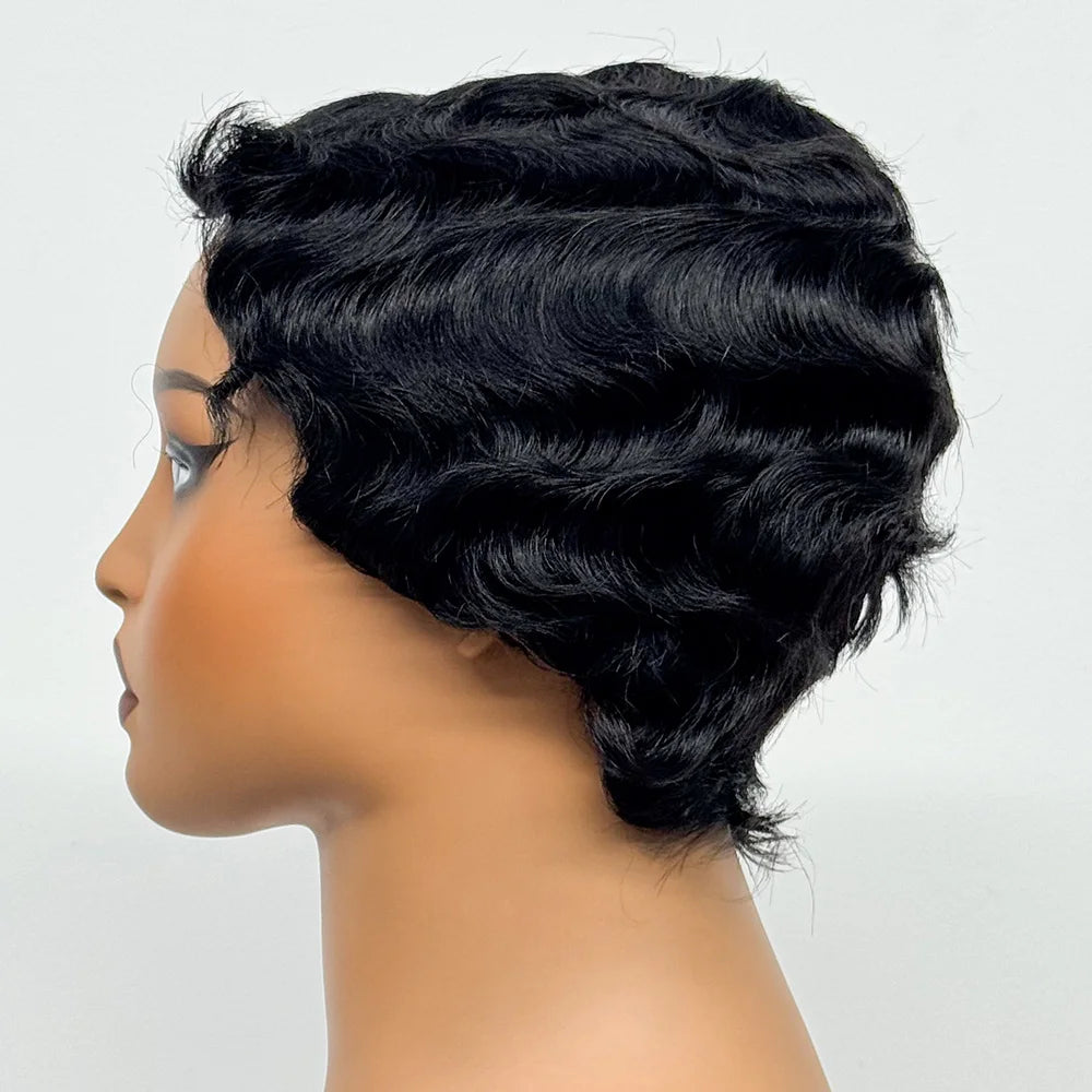 Full Machine Made Wigs Pixie Cut Short Bob Loose Wave Human Hair Wigs Curly Wave Bob Glueless Wigs Remy Hair for Black Women