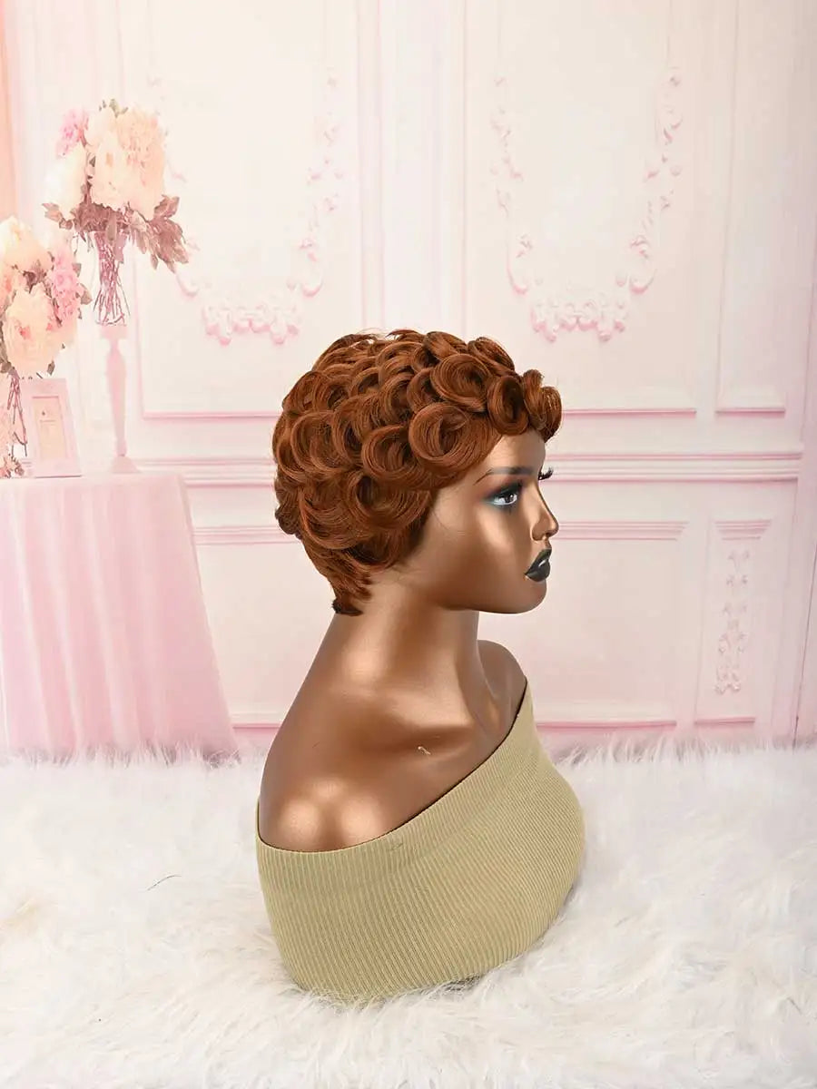 Short Pixie Brown Wigs Short Curly Pixie Wigs Synthetic Wigs Natural Wavy Pixie Cut Wig Short Curly Layered Pixie Wig