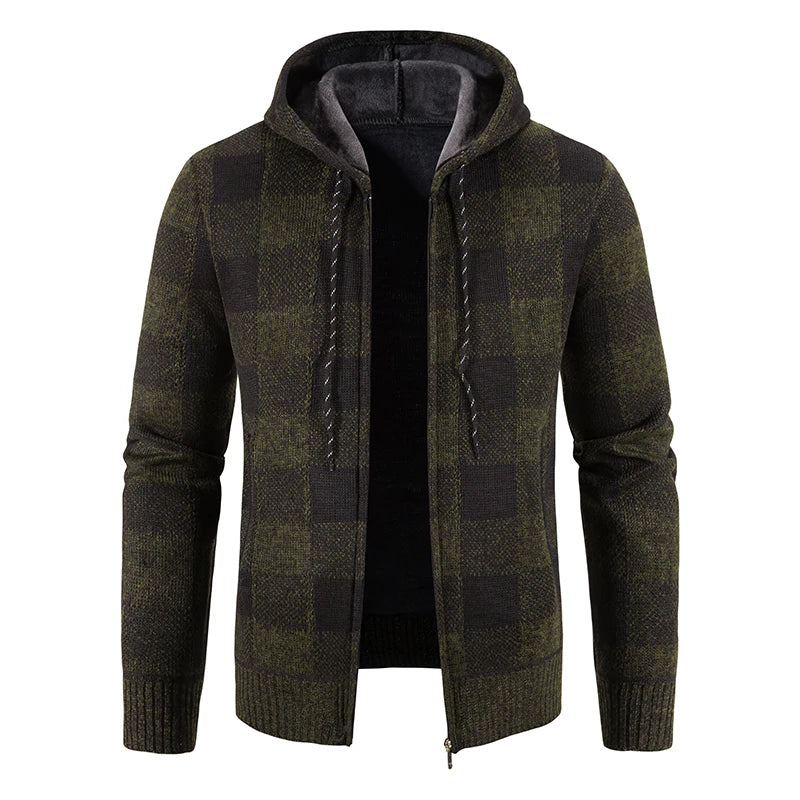 Chaqueta a cuadros nueva para hombre, suéter con capucha, forro polar de otoño e invierno, ropa informal gruesa y cálida, cortavientos para el frío