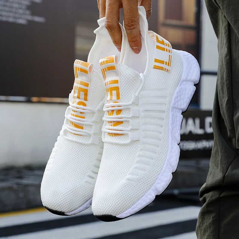 Zapatillas de deporte para hombre, de malla transpirable, color blanco, para correr, tenis, calzado deportivo cómodo para exteriores para hombre, zapatillas informales, Tenis Masculino