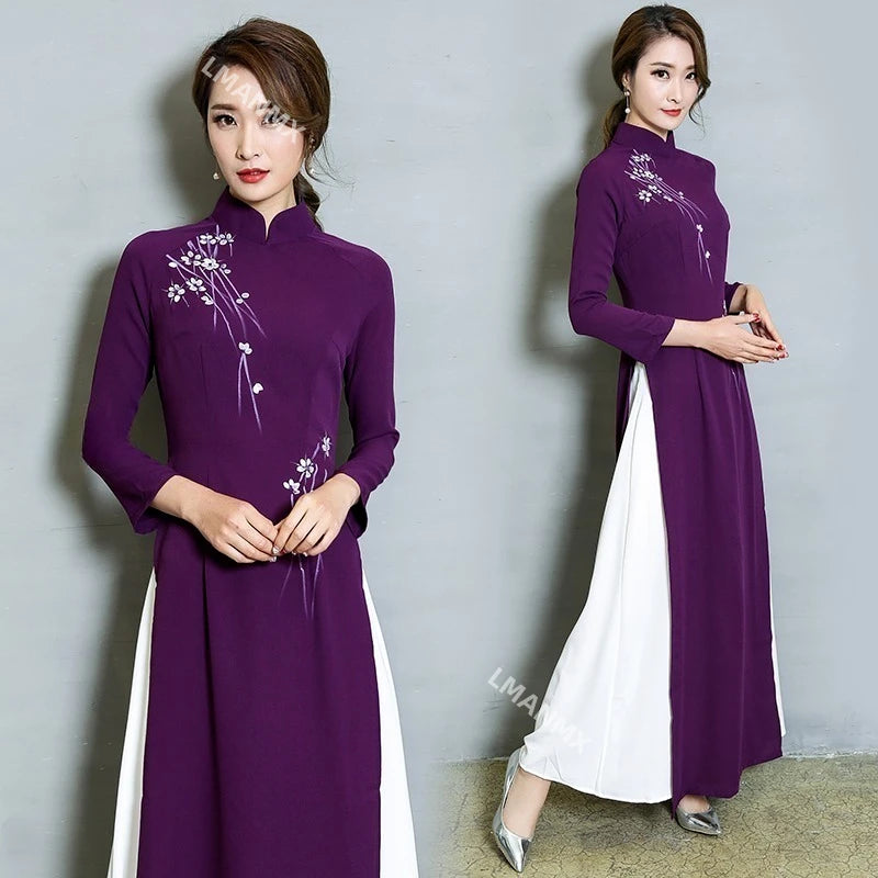 Traditional Vietnamese Ao Dai – Retro Floral Qipao Elegance for Weddings & Festivals