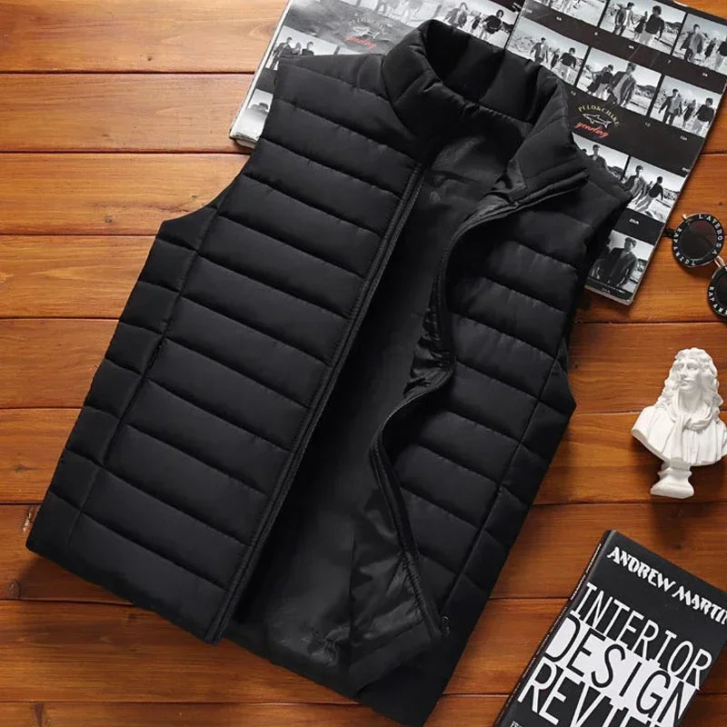 Chalecos sin mangas para hombre, moda de invierno, chalecos de algodón acolchados para hombre, abrigos, chalecos cálidos con cuello alto para hombre, ropa 5XL