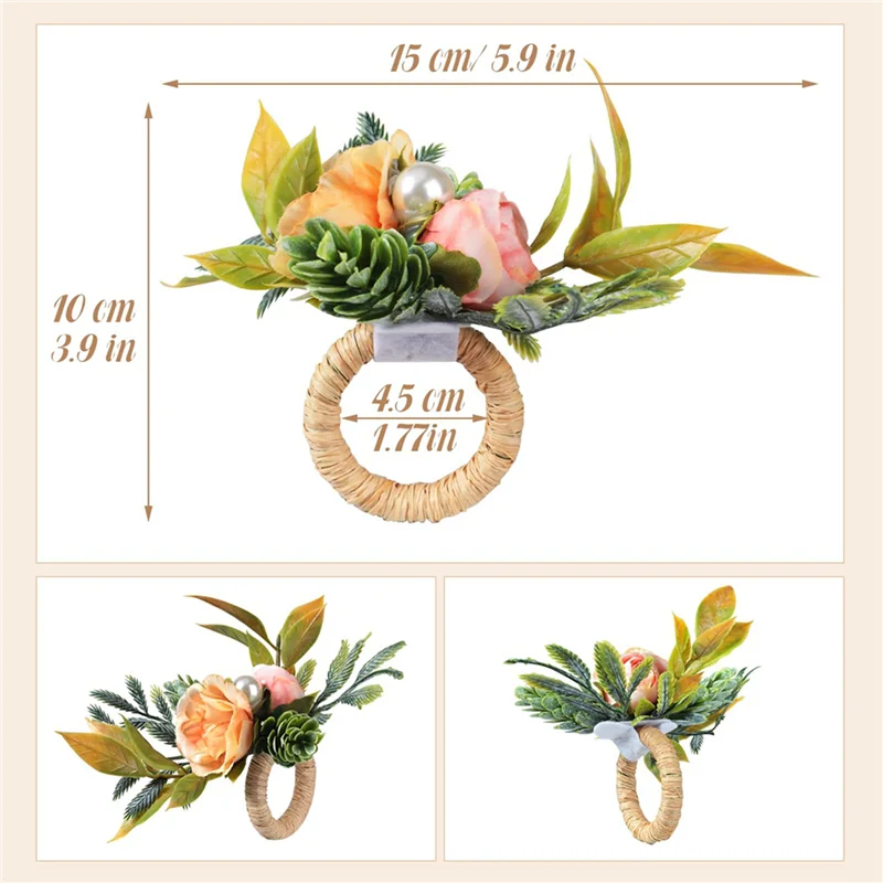 B84B-Servilleteros, juego de 12 servilleteros de flores con perlas para mesas de cena para bodas, fiestas, Navidad, vacaciones