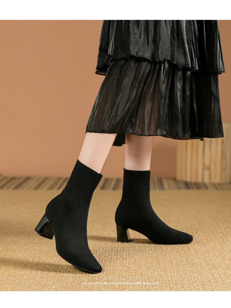 Botas de mujer, nueva moda, punta fina, tejido suave, informales, cómodas (altura del tacón 4.5 cm)