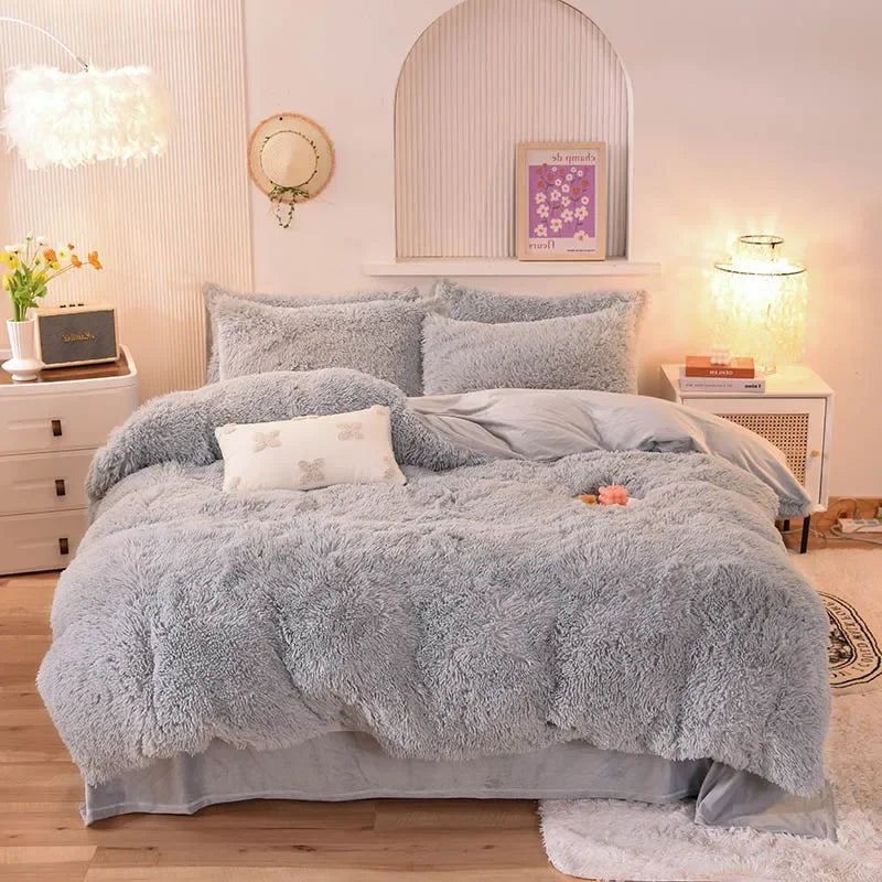 Juego de funda nórdica de felpa de lujo de 3/4 piezas – Ropa de cama cómoda y suave, perfecta para el confort del dormitorio, ideal para habitaciones de invitados y estética de dormitorios universitarios.