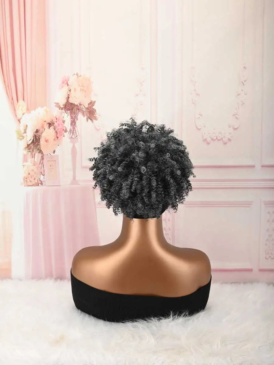Headband Wig Curly Headband Wig With Bangs For Women Synthetic Afro Curly Hair Wig With Headband Attached Short Kinky Curly Afro High Puff With Bangs Stripes Short Red Curly Wigs with Bangs for Women, Natural Wavy Synthetic H