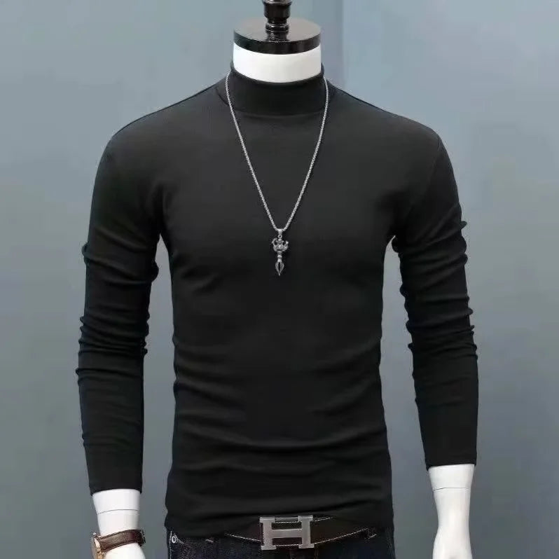 Camiseta de algodón de cuello alto y corte ajustado para hombre