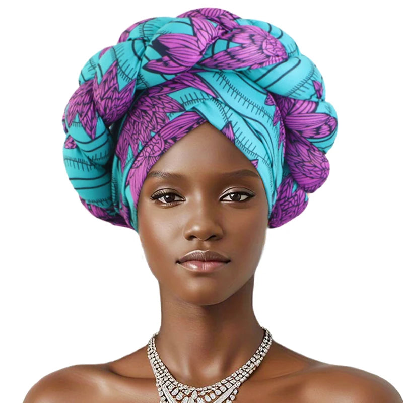 Nuevo gorro turbante trenzado grande estampado africano, hiyab musulmán, gorro elástico, pañuelos para la cabeza, pañuelo Ramadán, gorros de lana