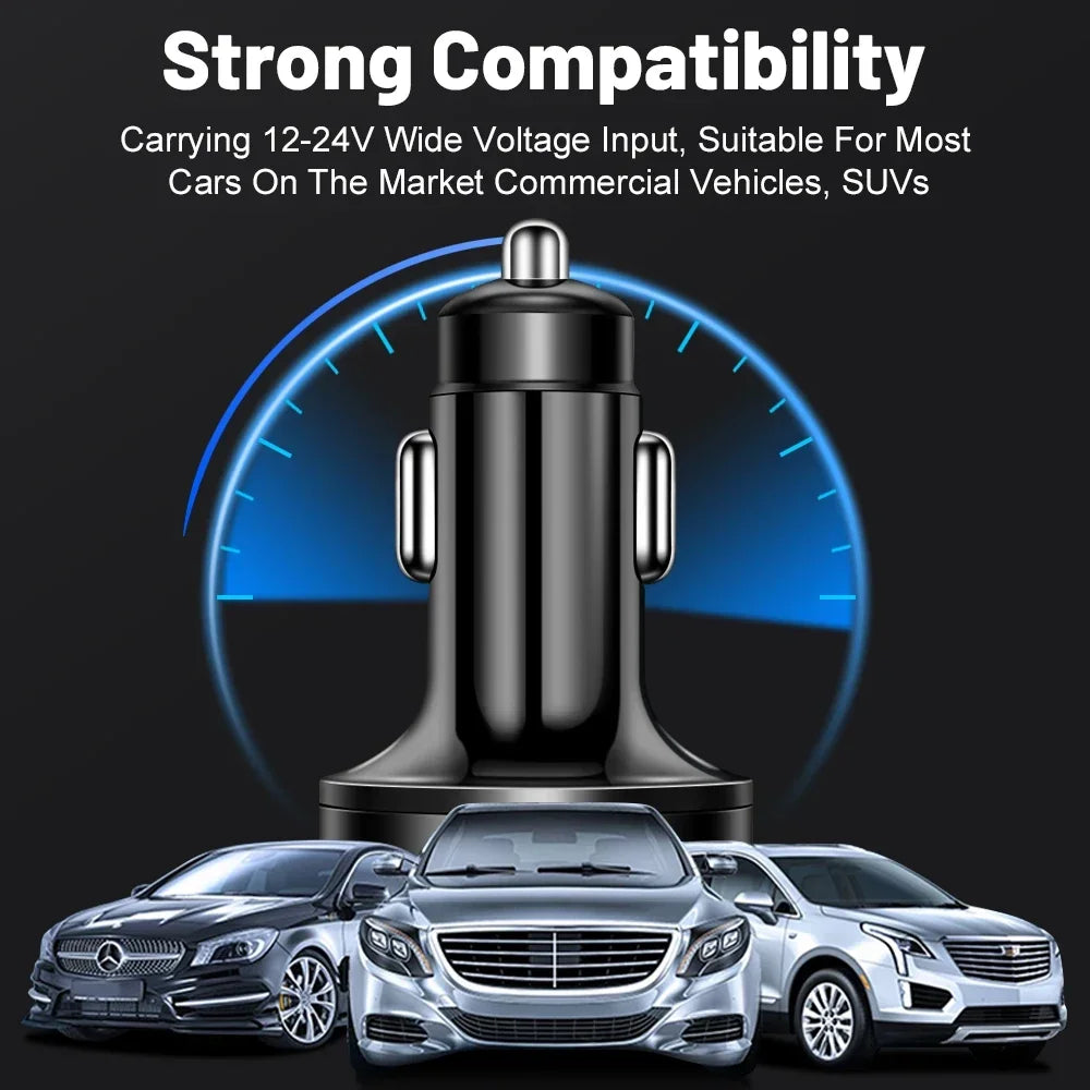 250W PD Car Charger USB Type C QC3.0 Fast Charge 6 Port Car Cigarette Lighter Plug for Phone Flash Charge with Digital Display
