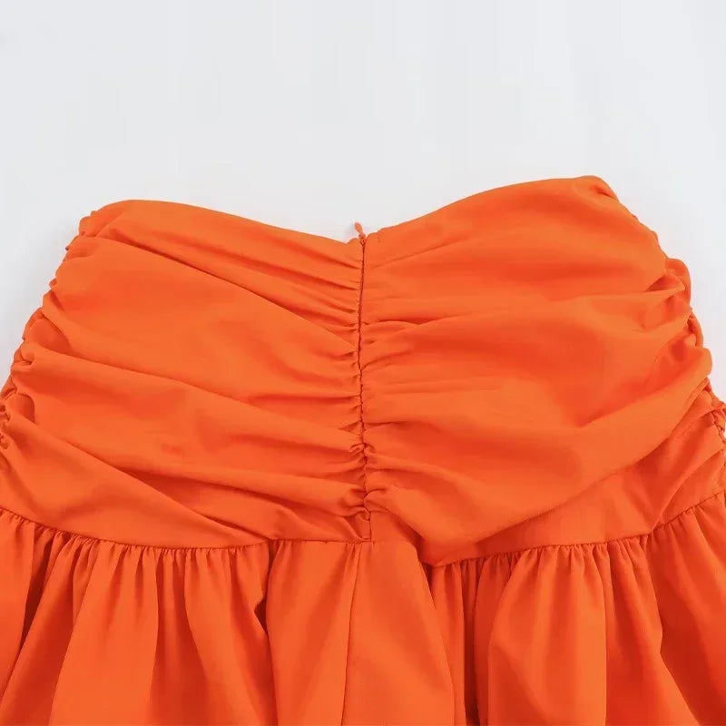 Sexy Bikini Top Skirt Set Women Long Lantern Sleeve Off Shoulder Cropped Tops Pleated Split Skirts 2025 Summer Lady Beach Outfit