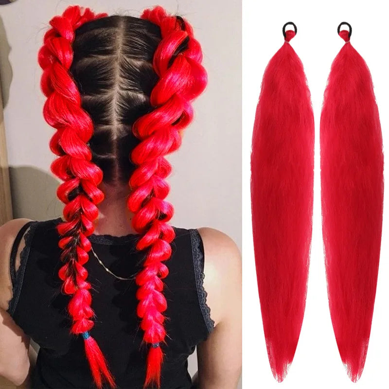 2PCS Synthetic pair of female rubber band boxing color synthetic braided ponytail wig long straight hair heat-resistant ponytail