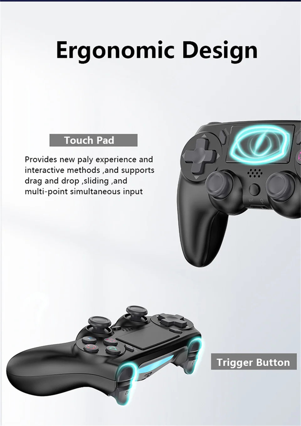 Mando inalámbrico GAMINJA con giroscopios de seis ejes, controlador de juego de doble vibración para PS4, PS3, consola de juegos, Windows 7, 8, 10, PC Joystick