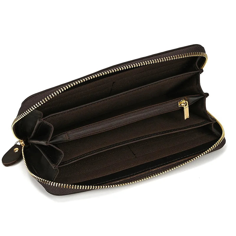 Billetera de lujo para hombre, cartera de mano de cuero genuino, monedero largo grabado en relieve, carteras de hombre de cuero grueso, carteras de mano de cuero para dinero