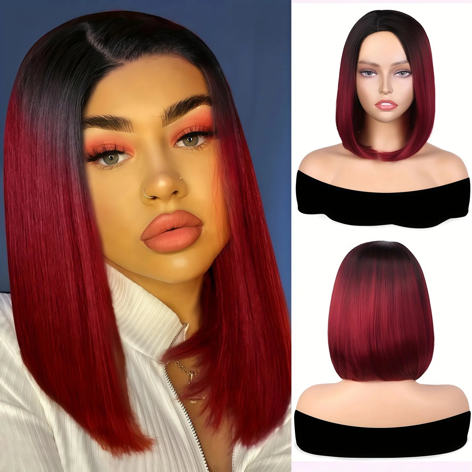Straight Bob Pixie cut wig short redwine Bob wig with bangs synthetic blonde Pixie Cut role-playing, ,costumes,wigs for cosplay