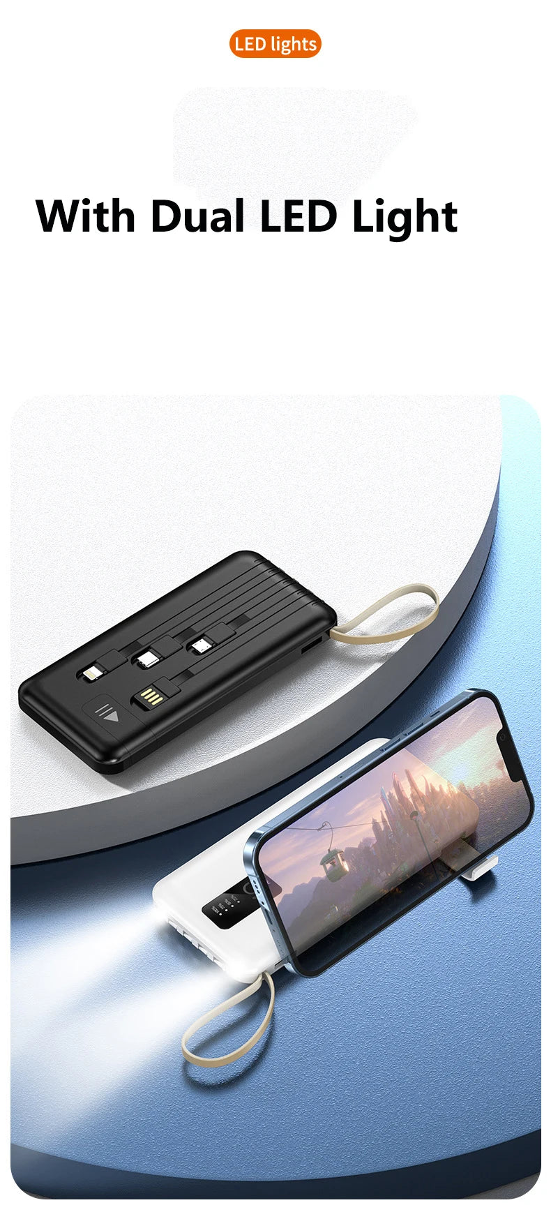 Power Bank 20000mAh Cable Integrado Cargador Portátil Batería Externa para Teléfono Móvil Carga Rápida Powerbank para iPhone 14 Xiaomi Mi